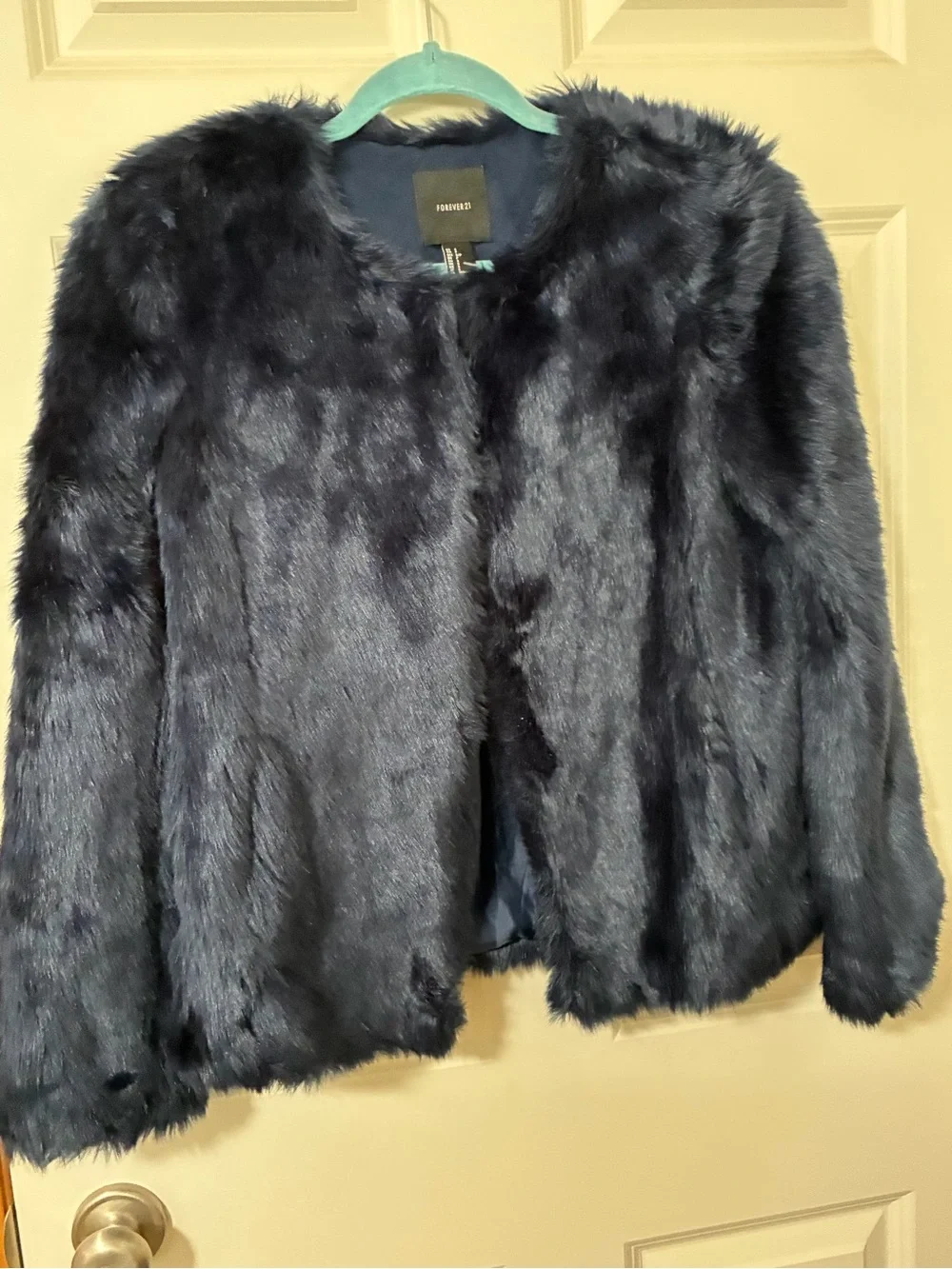 Forever 21 Navy Faux Fur Teddy Jacket
